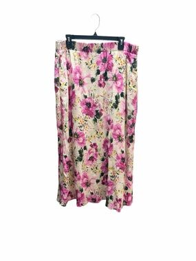 Abercrombie & Fitch Pink Floral Cream Maxi Skirt Crinkle Gauze sz XL Womens